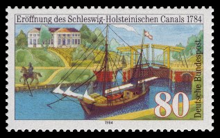 Brierfmarke der Deutschen Bundespost zum 200. Jahrestag der Er&ouml;ffnung des Schleswig-Holsteinischen Kanals